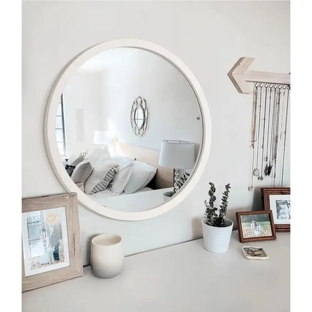 Round Wall Mirror 20 Inch Circle Wall Mirror for Bathroom, White Wood by JJUUYOU